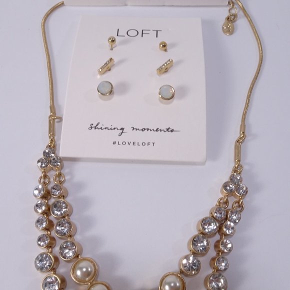 Ann Taylor LOFT Pearl and Opal Necklace Earrings Set NWT 39 24 - Picture 4 of 14